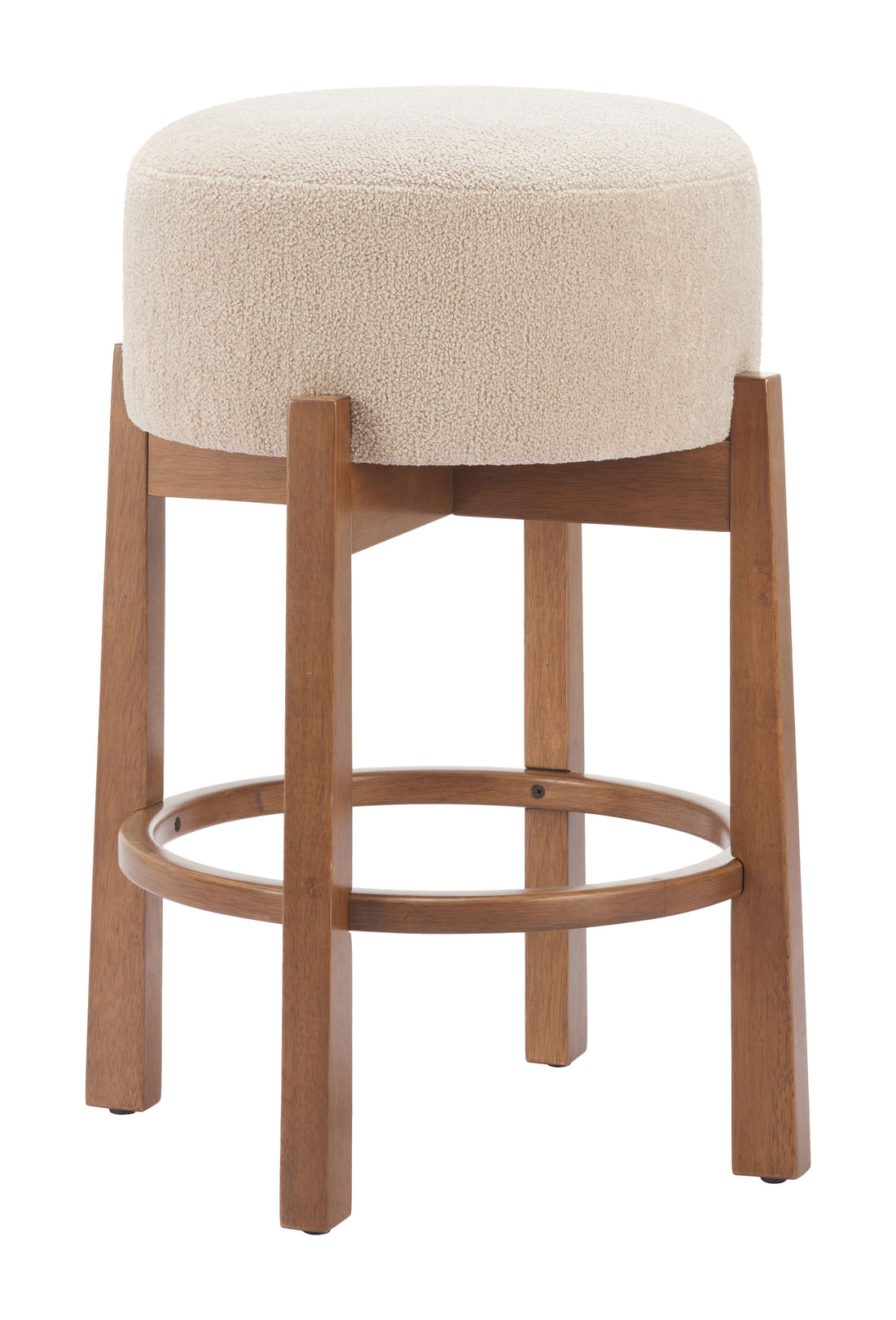 soft gray solid wood stool styled in a farmhouse chic modern living room