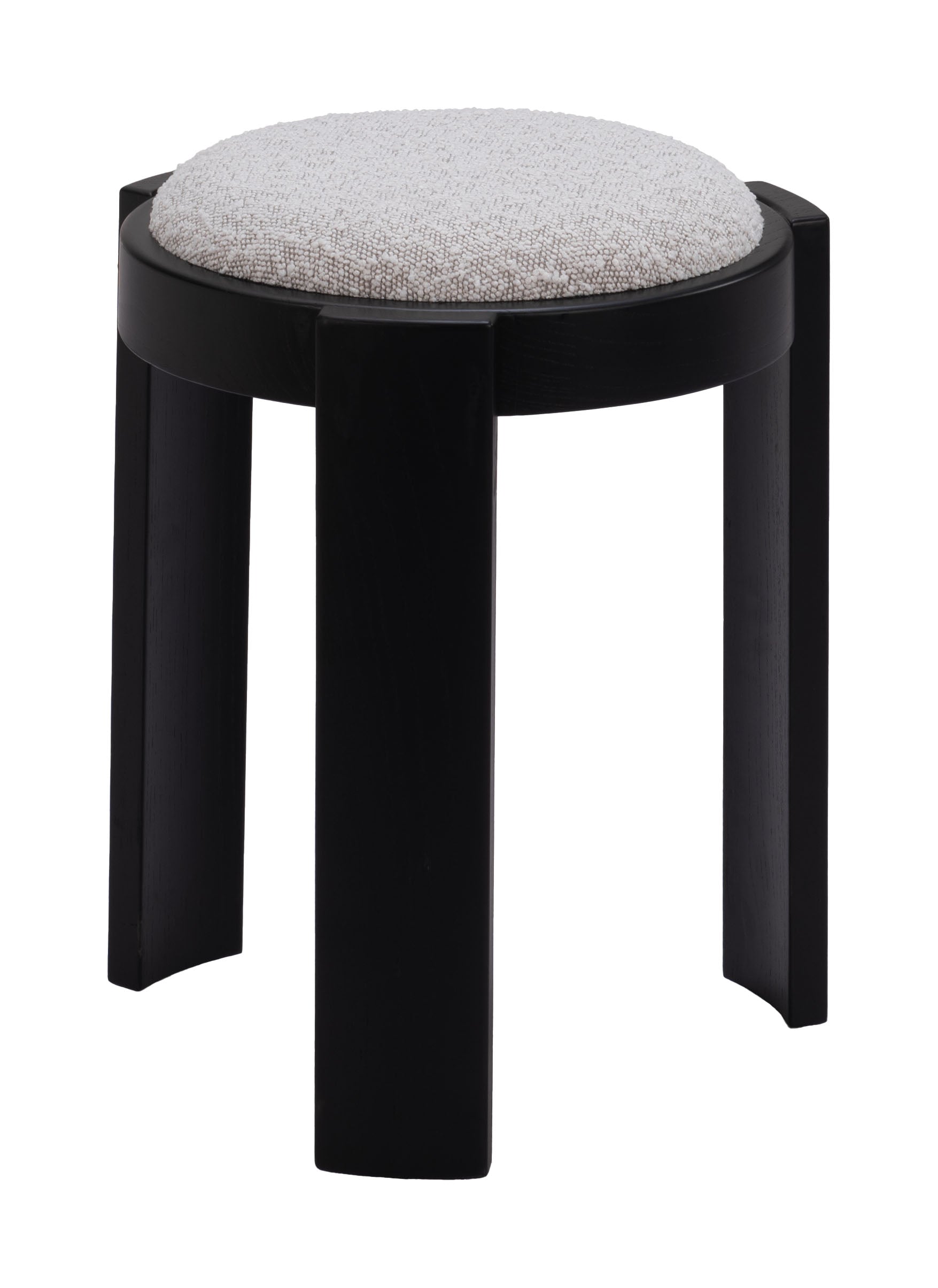 charcoal brushed metal ottoman styled in a mid-century minimalist entryway