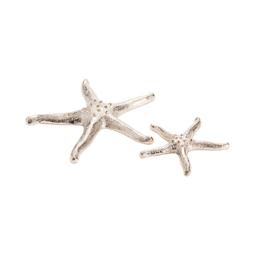 2 Piece Silver Starfish contemporary wall art displayed in a warm family room setting