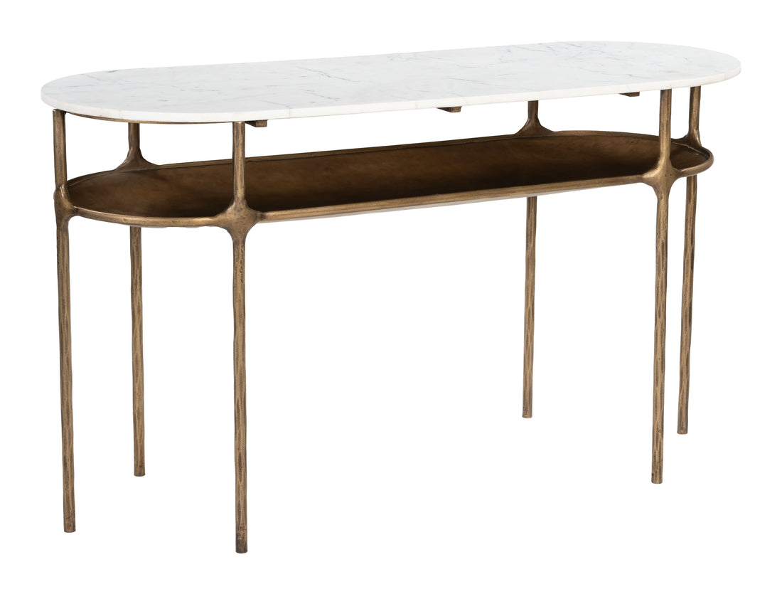 walnut linen console table styled in a minimalist elegant dining room