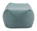 Green cushioned ottoman with metal frame on a white background