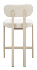 light gray counter stool with white cushioned seat on a white backgroundy