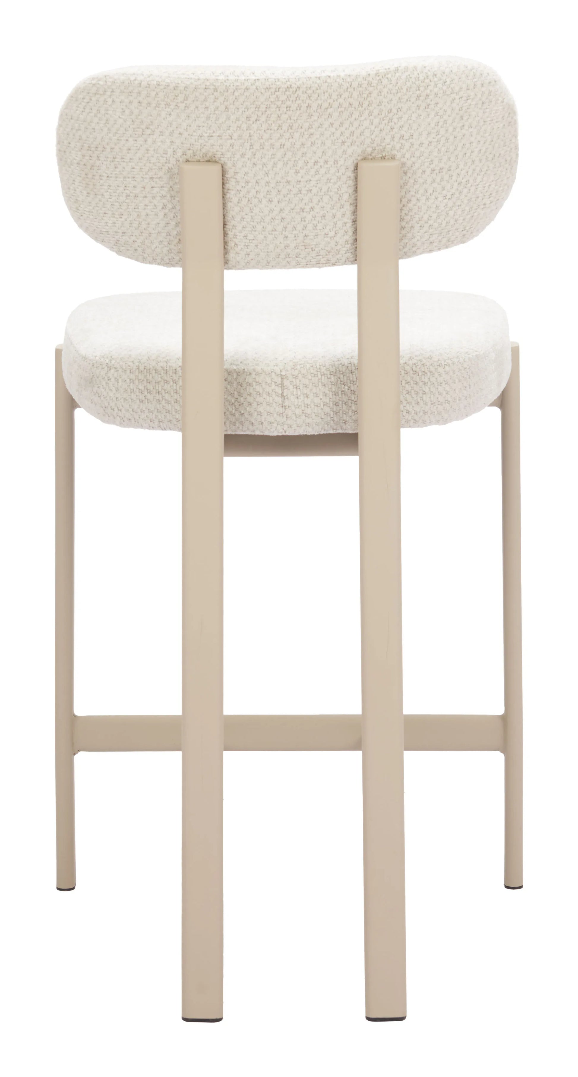 light gray counter stool with white cushioned seat on a white backgroundy
