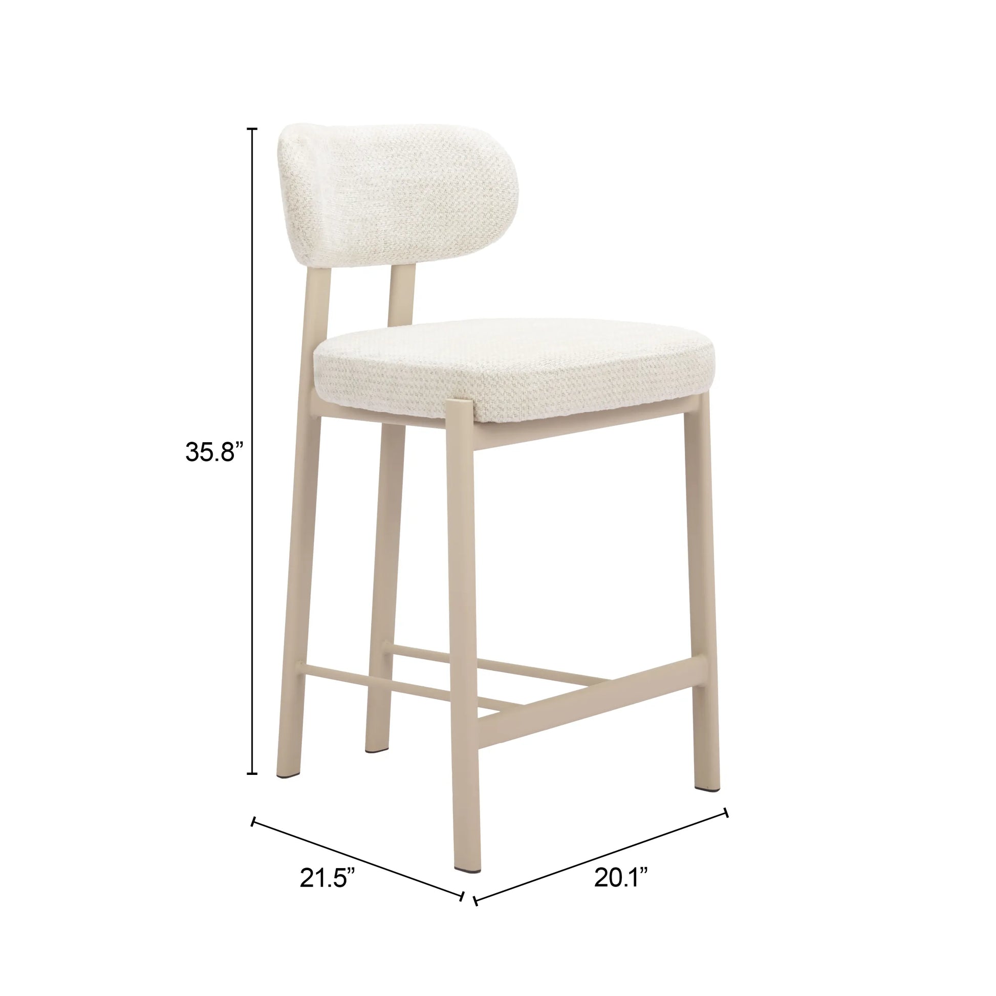 light gray bar counter stool with dimensions labeled on a white background