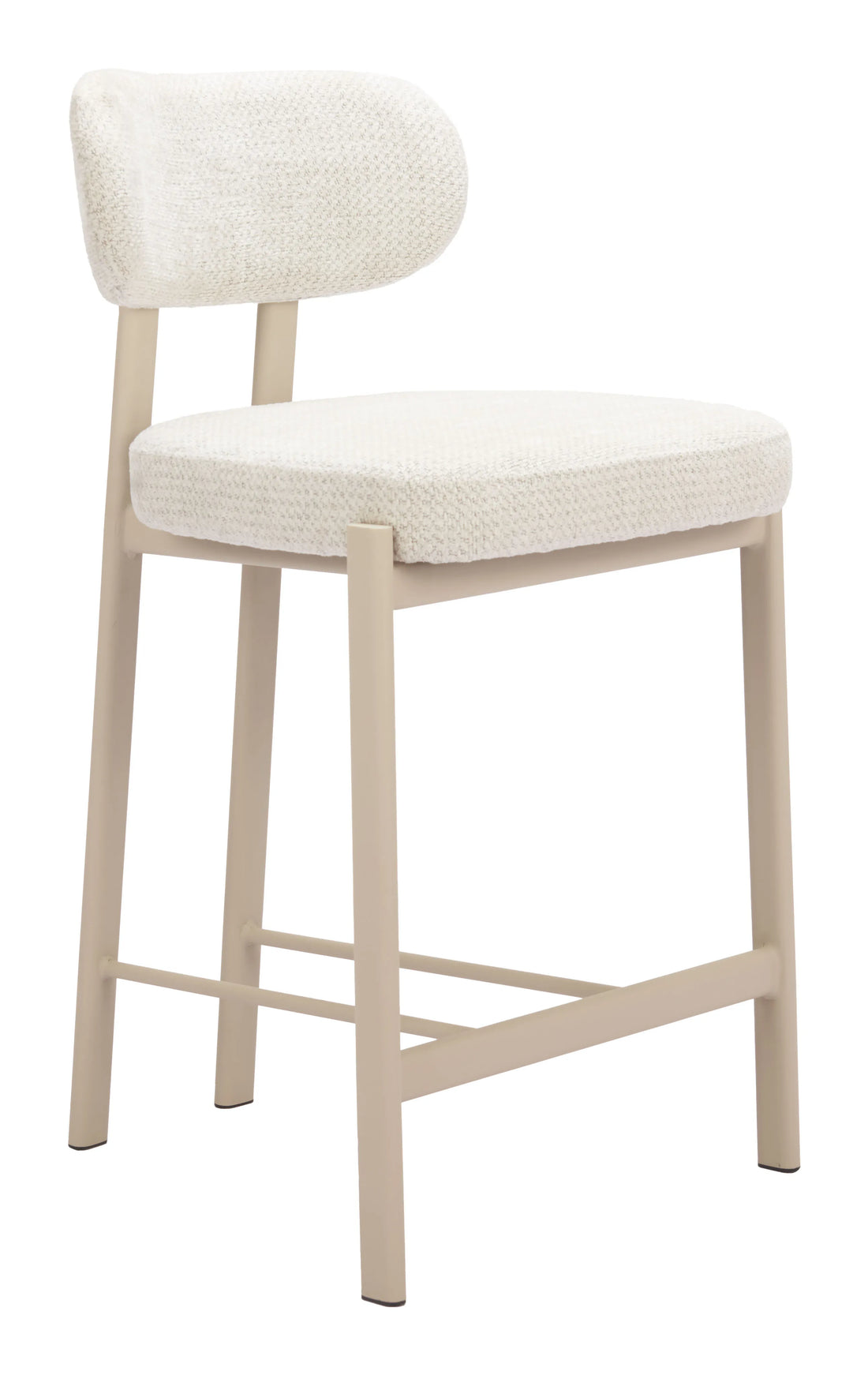Modern counter stool with light gray cushioned seat and backrest on a white background