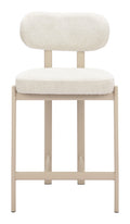 light gray counter bar stool with white cushioned seat and backrest on a white background