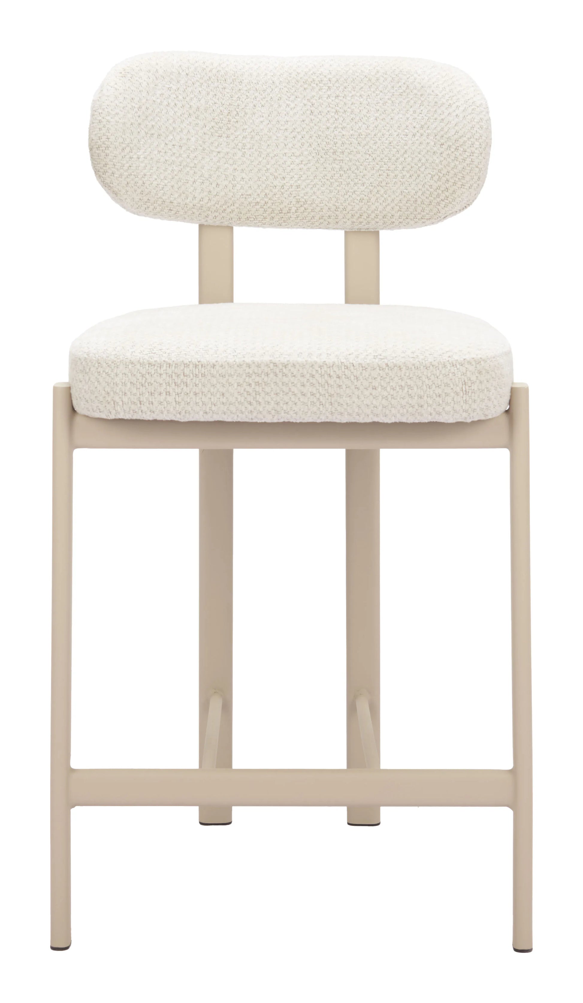 light gray counter bar stool with white cushioned seat and backrest on a white background