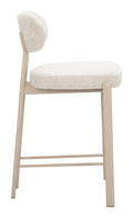 light gray counter stool with white cushioned seat and backrest on a white background