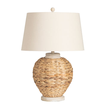 natural velvet table lamp in a coastal guest room setting