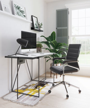 charcoal textured accent chair in a modern bedroom setting