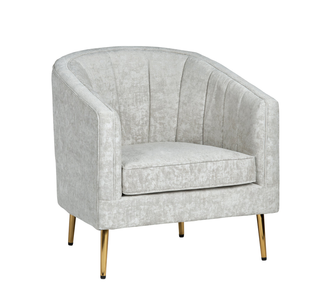 Upholstered Accent Arm Chair styled for a transitional living room space.