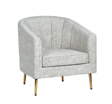 Upholstered Accent Arm Chair styled for a transitional living room space.