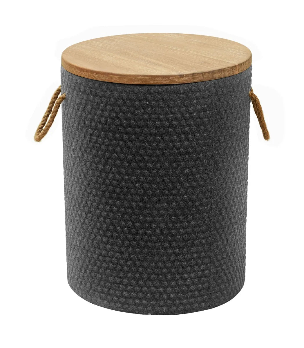 beban side table natural black wood lid on top on white background