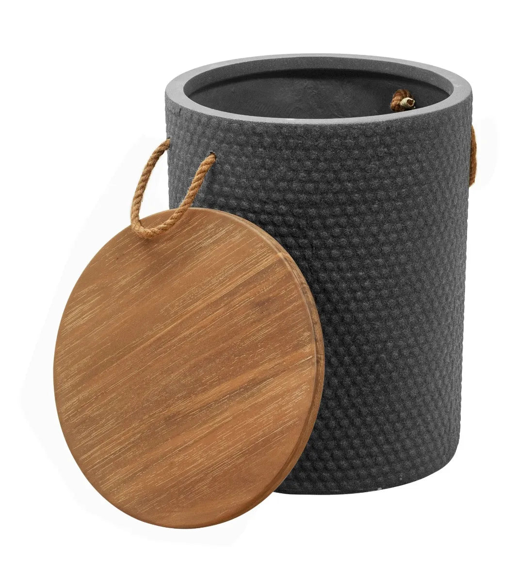 beban side table natural black open lid showing interior storage on white background
