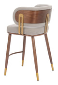 Rear angle view of the Brew Counter Stool Beige & Walnut with gold and walnut details.