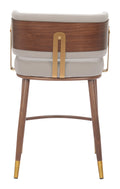 Back view of the Brew Counter Stool Beige & Walnut, showing the walnut-finished curved wood back panel.