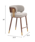 Brew Counter Stool Beige & Walnut with product dimensions