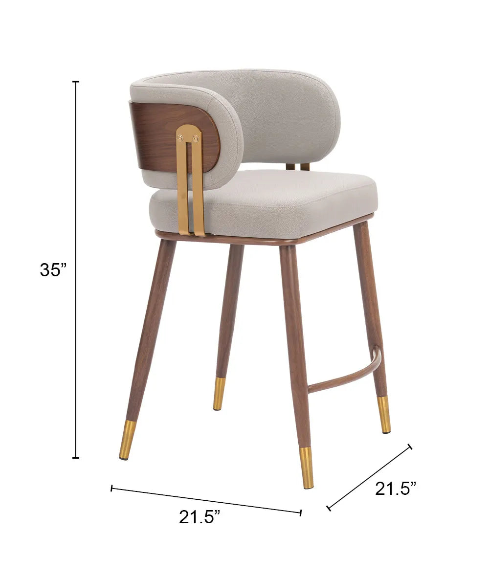 Brew Counter Stool Beige & Walnut with product dimensions