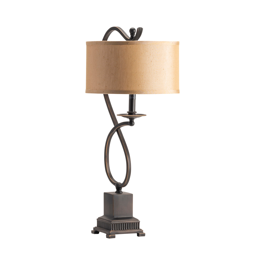 gray canvas table lamp in a minimalist dining room setting