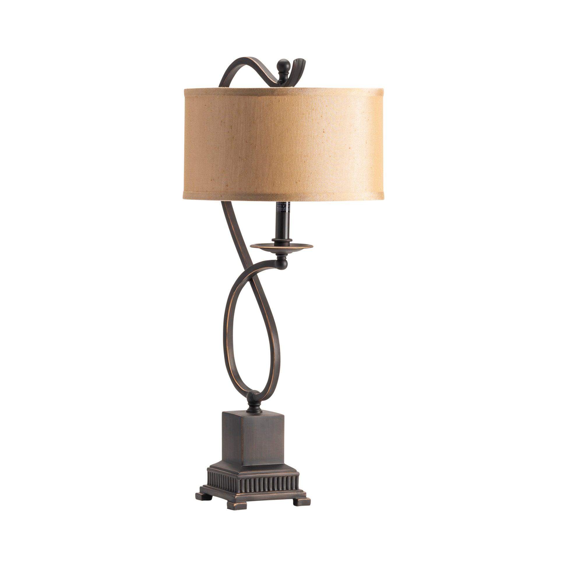 gray canvas table lamp in a minimalist dining room setting