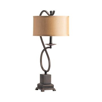 gray canvas table lamp in a minimalist dining room setting
