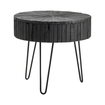 earth-toned fabric accent table in a minimalist dining room setting