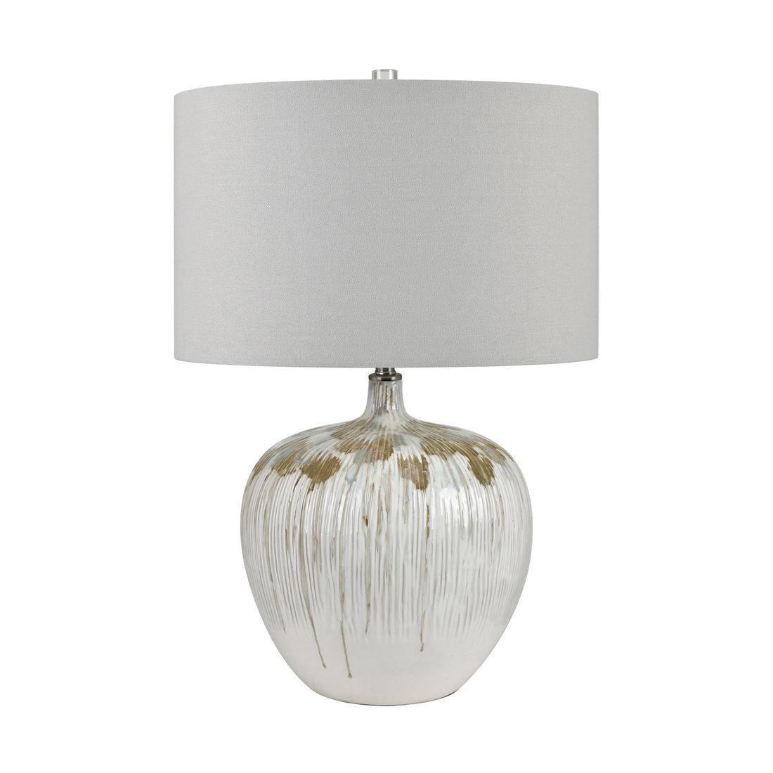 beige plush table lamp in a modern bedroom setting