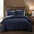 walnut linen duvet cover styled in a coastal elegant dining room