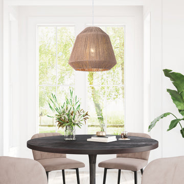 neutral-toned linen table lamp in a elegant modern bedroom setting