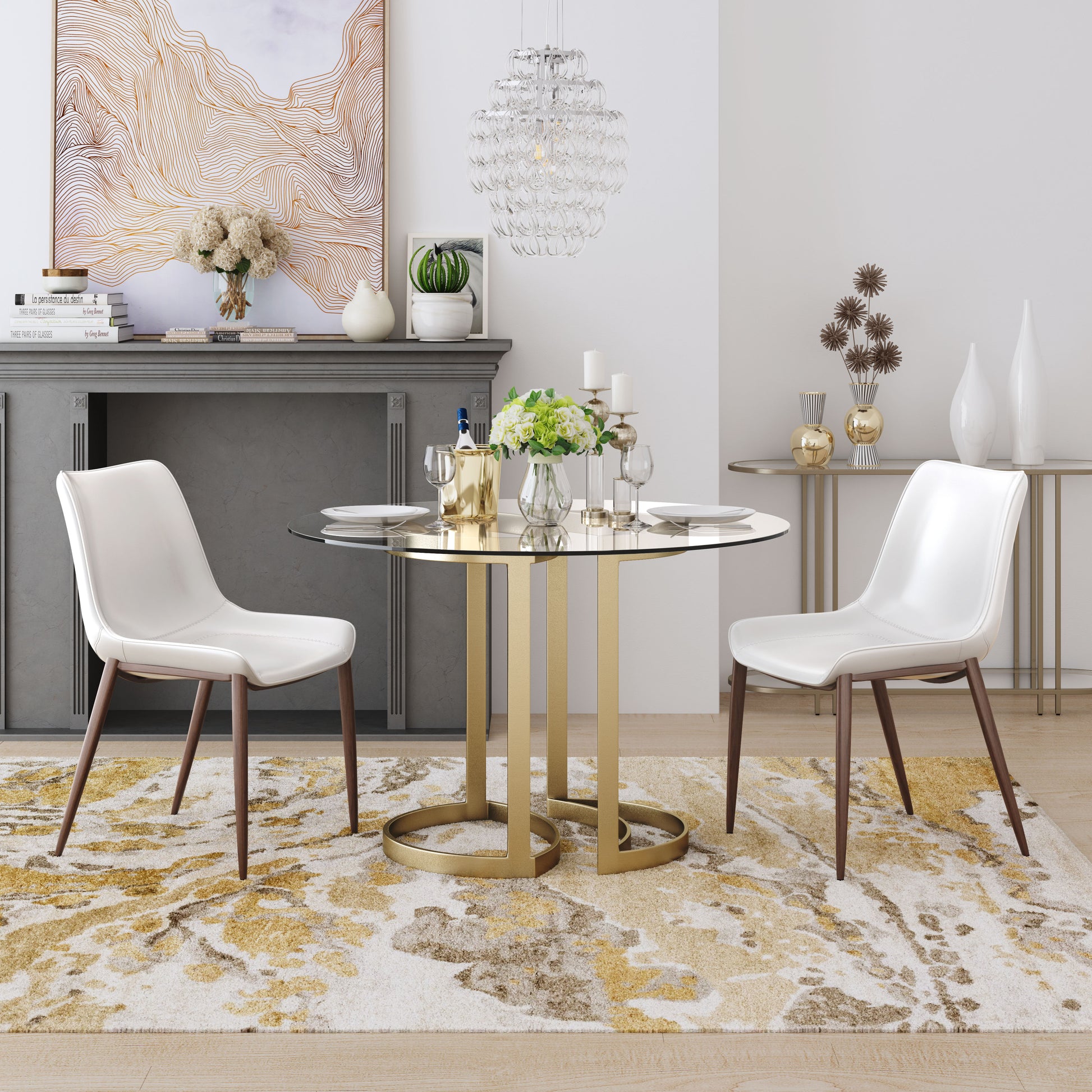 Magnus Dining Chair (Set of 2) White & Walnut styled for a transitional living room space.