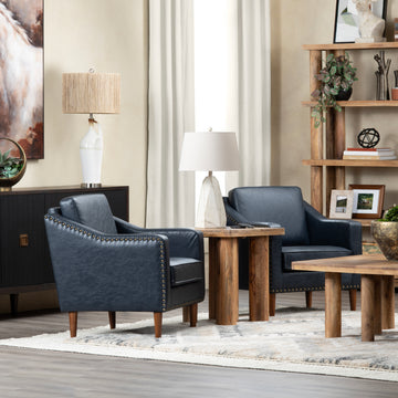 charcoal textured accent chair in a modern bedroom setting