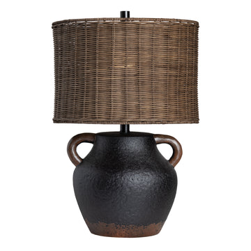 charcoal textured table lamp in a elegant modern bedroom setting