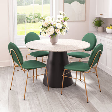 natural velvet accent table in a contemporary cozy bedroom setting
