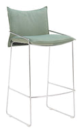 Green dining chair with a metal frame on a white background