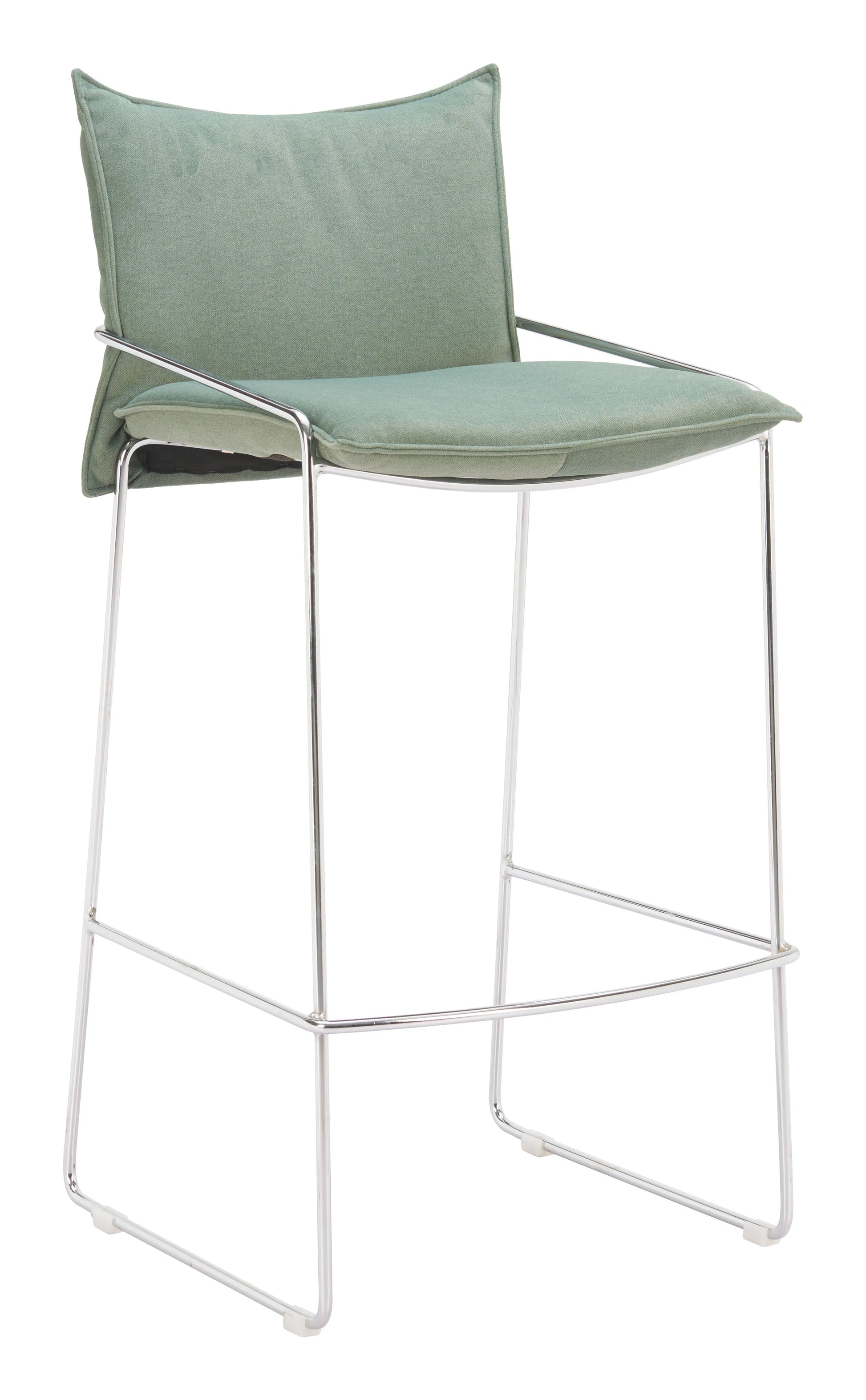 Green dining chair with a metal frame on a white background
