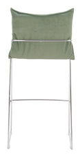 Green cushioned charon dining chair with metal frame on a white background