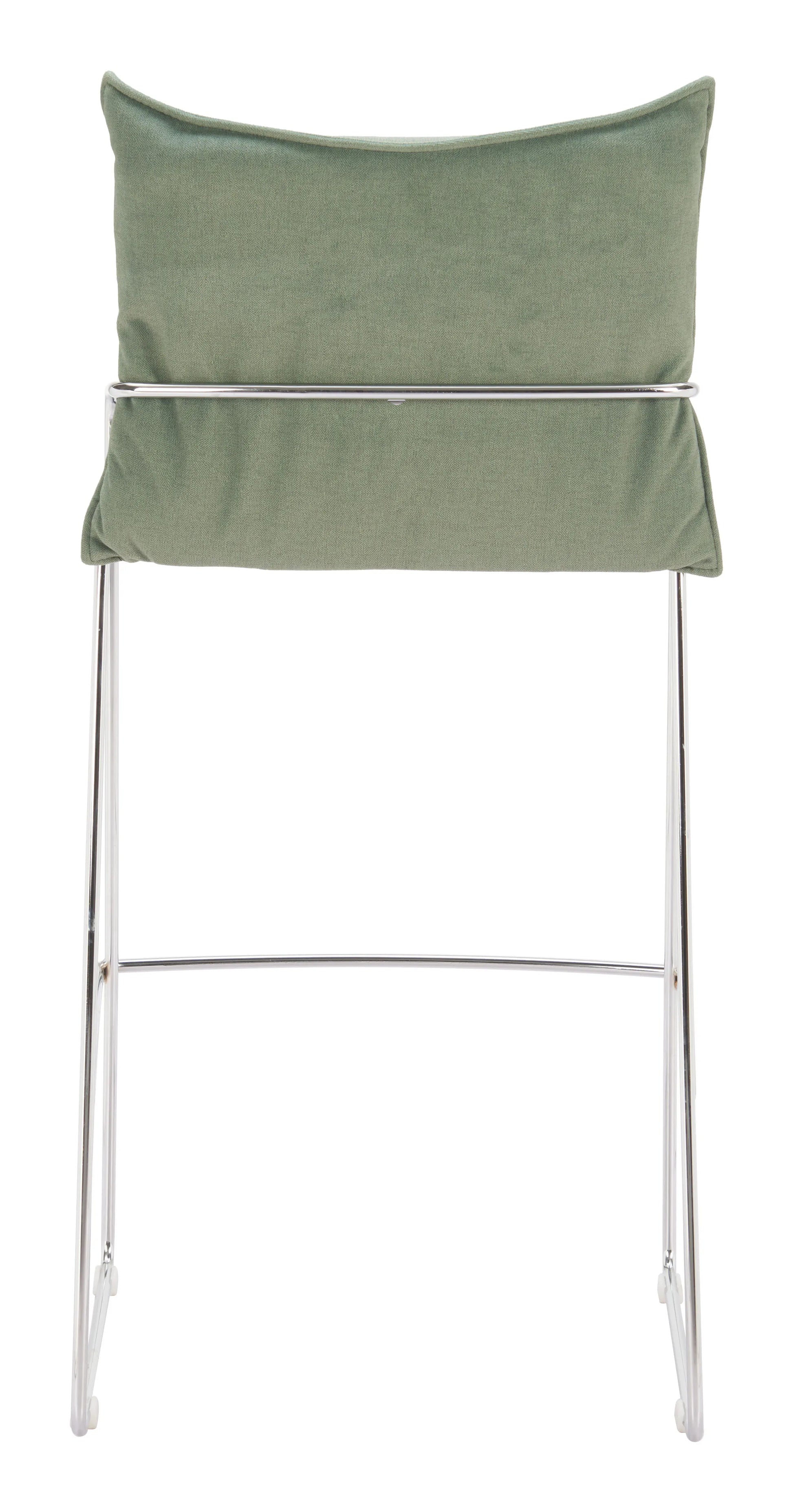 Green cushioned charon dining chair with metal frame on a white background