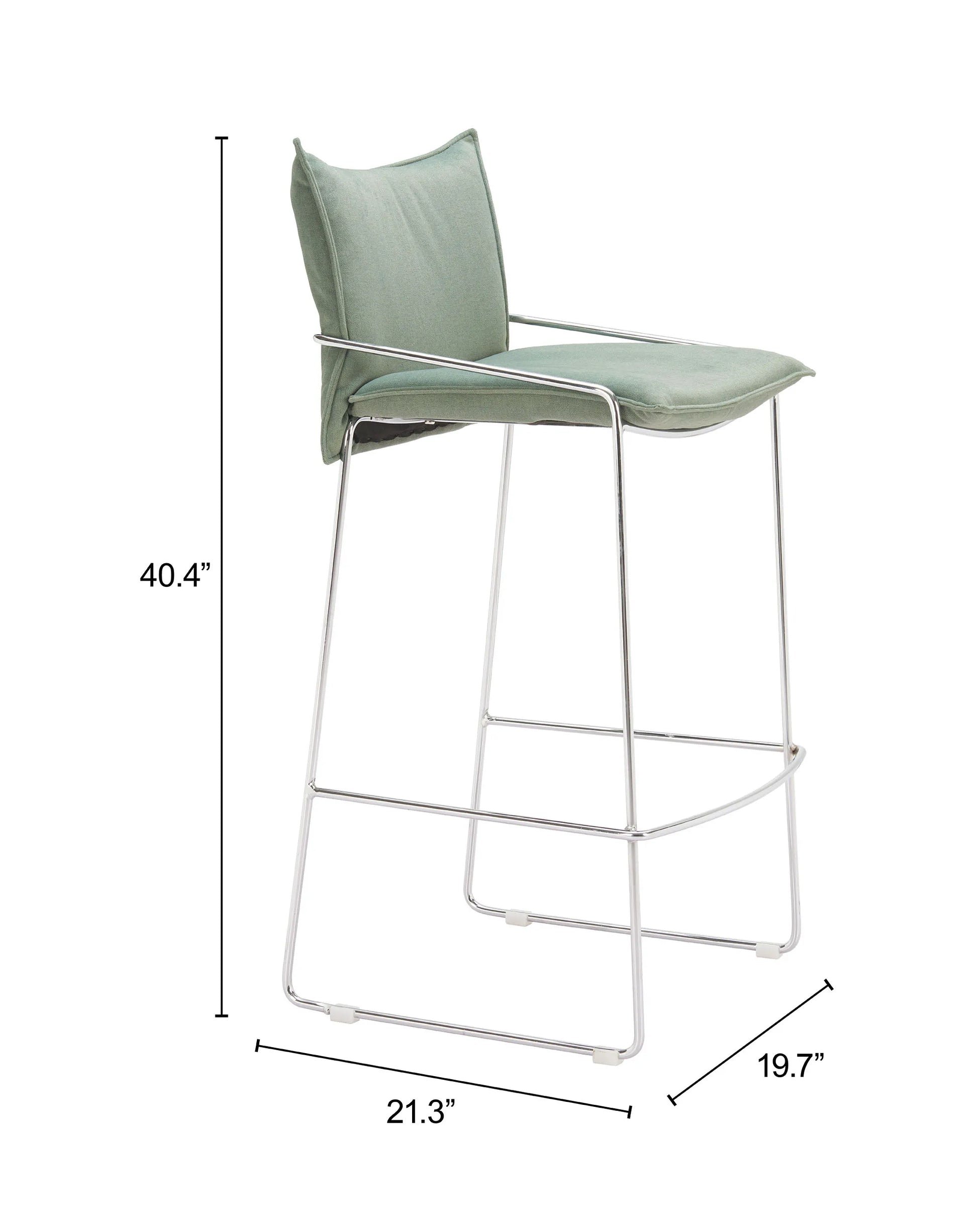 Charon dining chair green with dimensions labeled on a white background