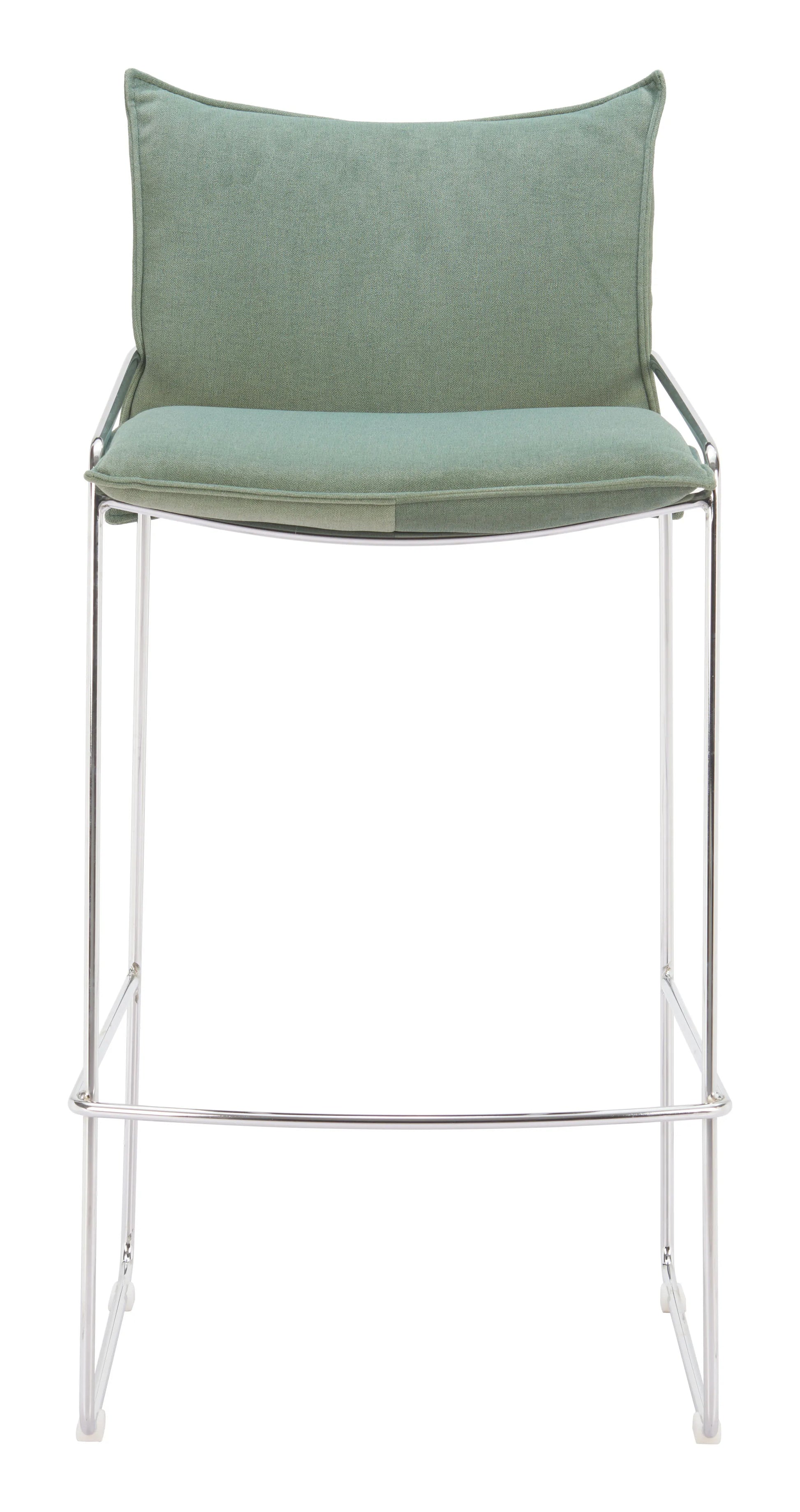 Green cushioned charon dining chair with metal frame on a white background