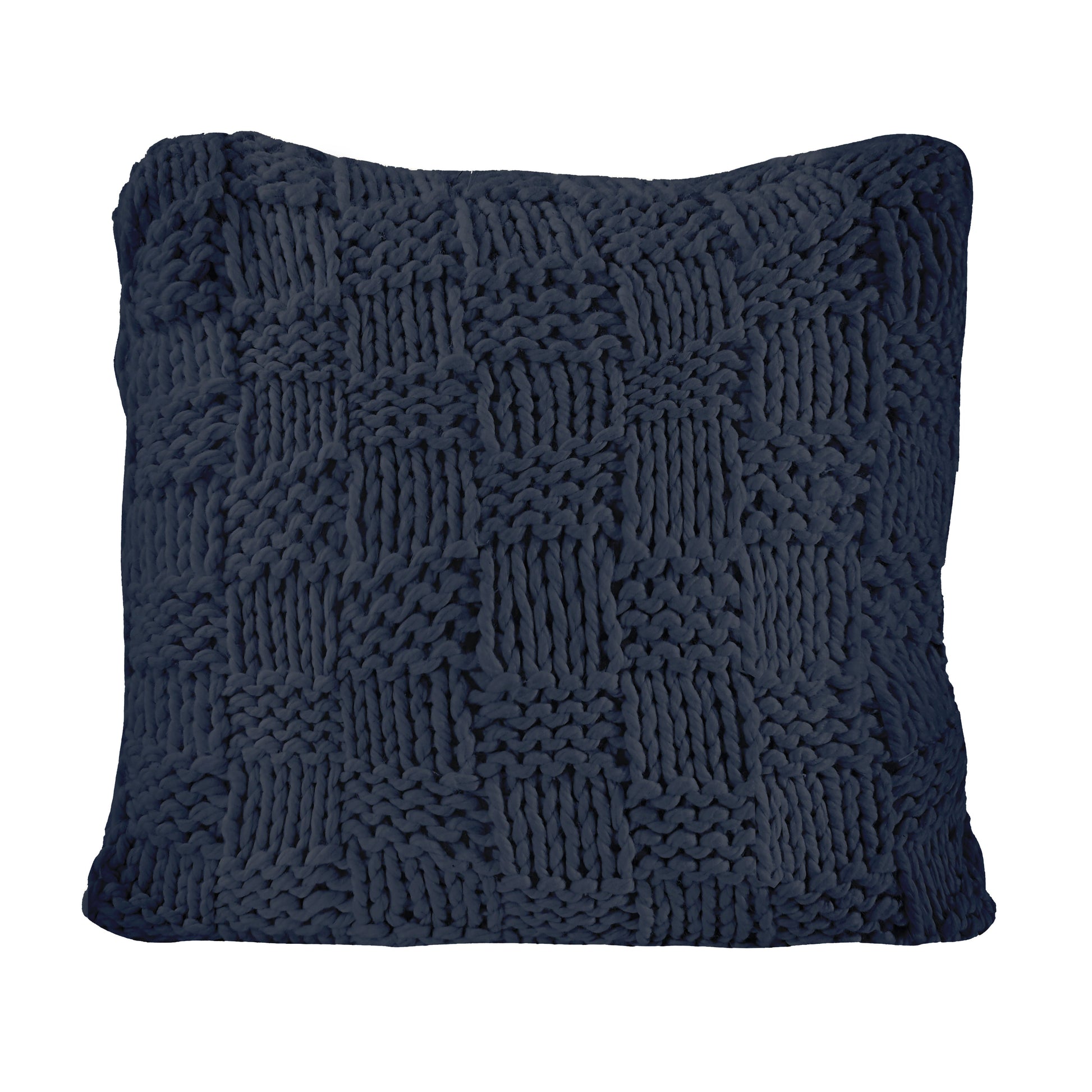 Navy blue textured pillow on a white background