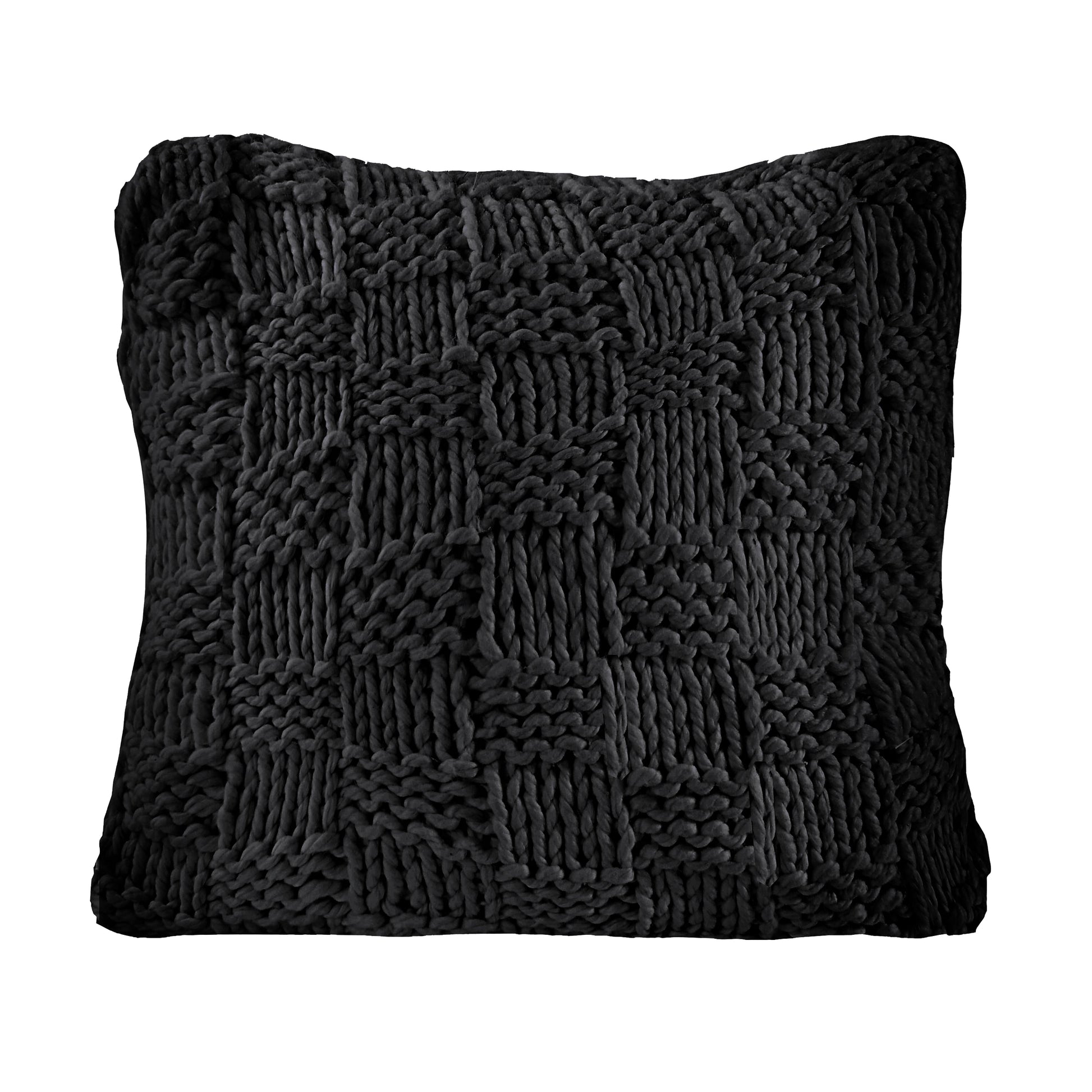 Dark gray textured pillow on a white background