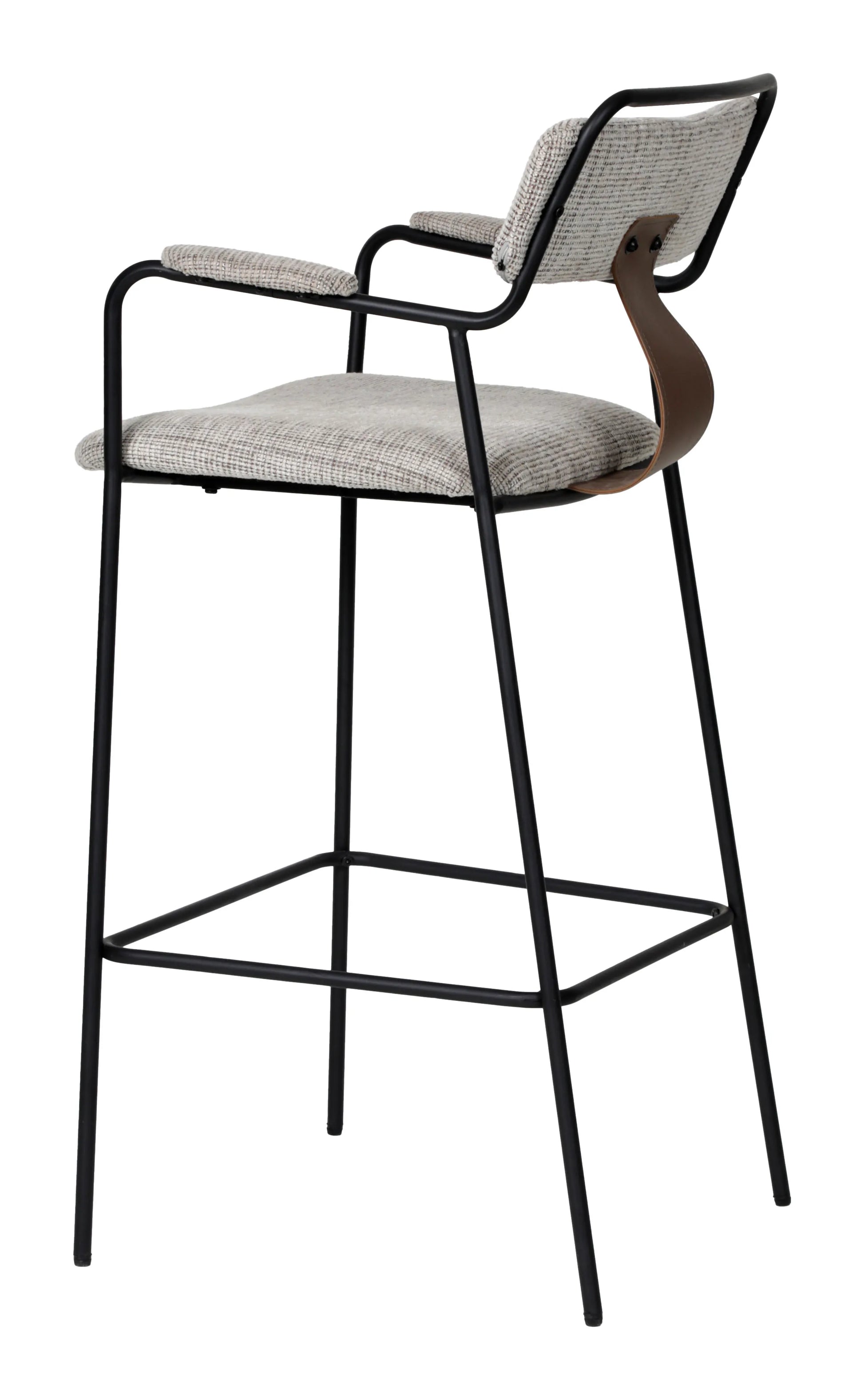 Rear angle view of the Couva Barstool Gray Tweed.