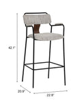 Couva Barstool Gray Tweed with product dimensions