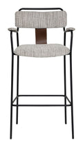 Straight-on front view of the Couva Barstool Gray Tweed.