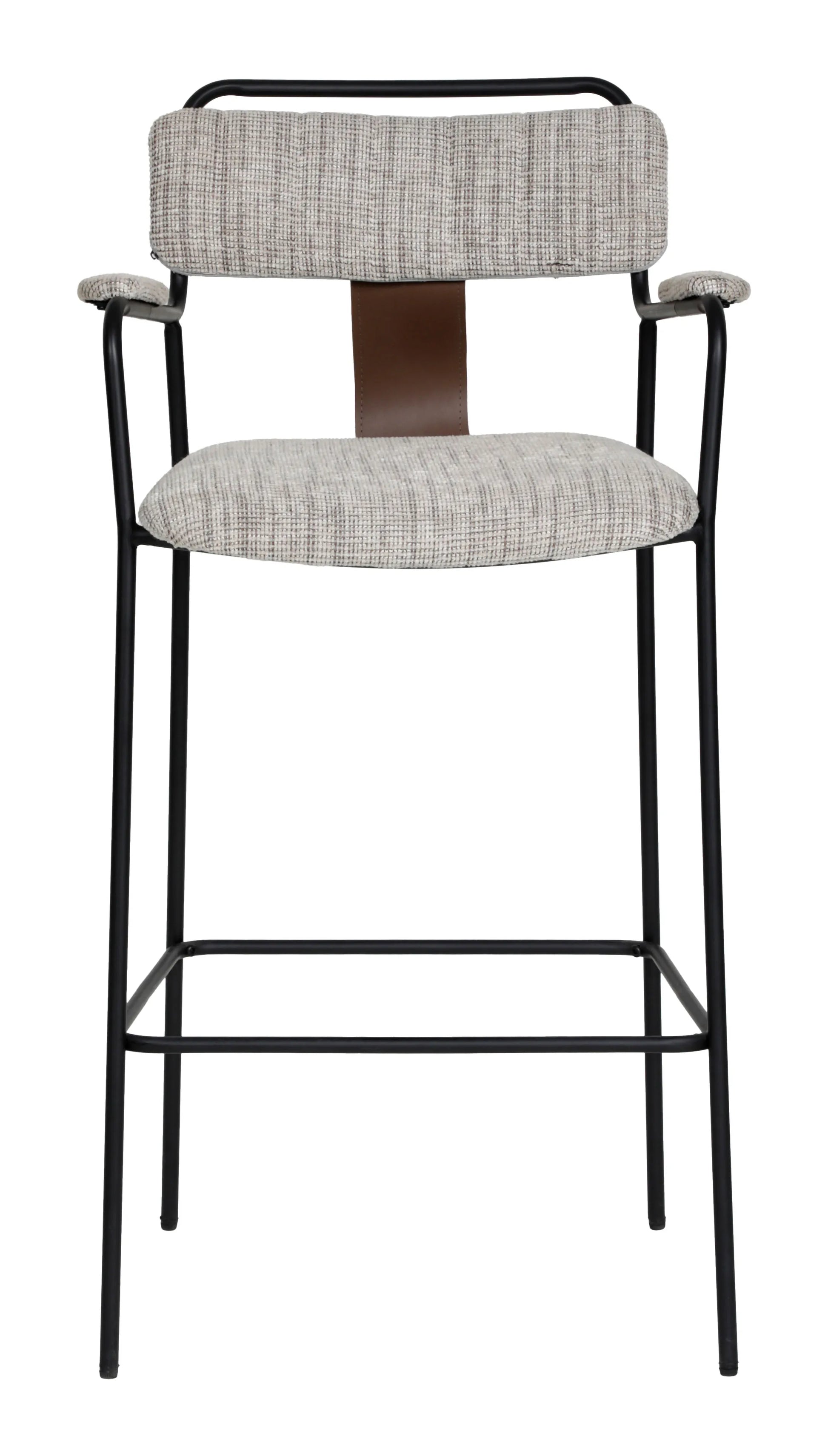 Straight-on front view of the Couva Barstool Gray Tweed.
