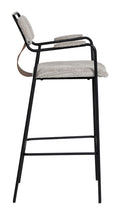 Profile side view of the Couva Barstool Gray Tweed showing the high seat and footrest.