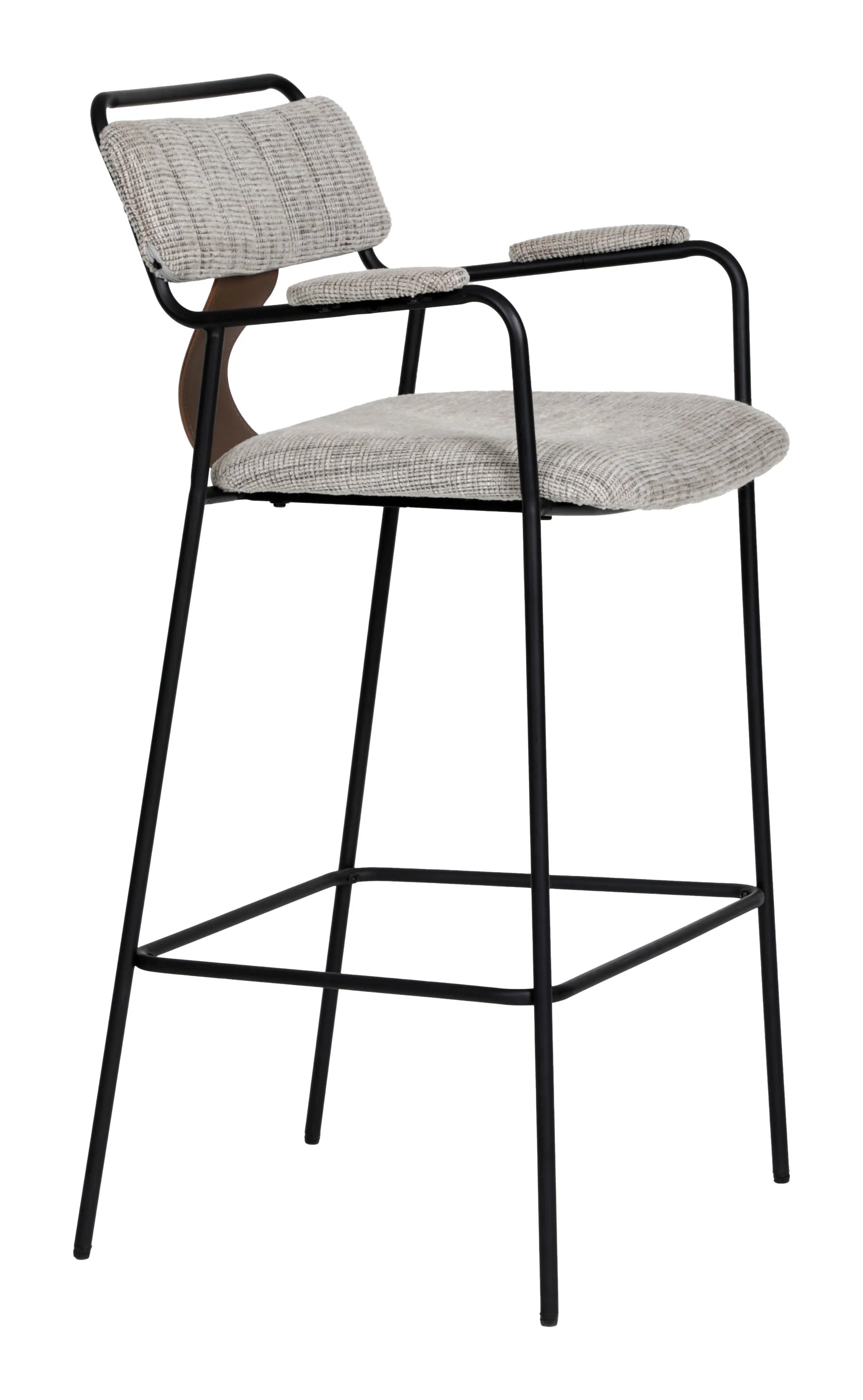 Side angle view of the Couva Barstool Gray Tweed
