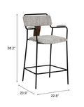 Couva Counter Stool Gray Tweed with product dimensions