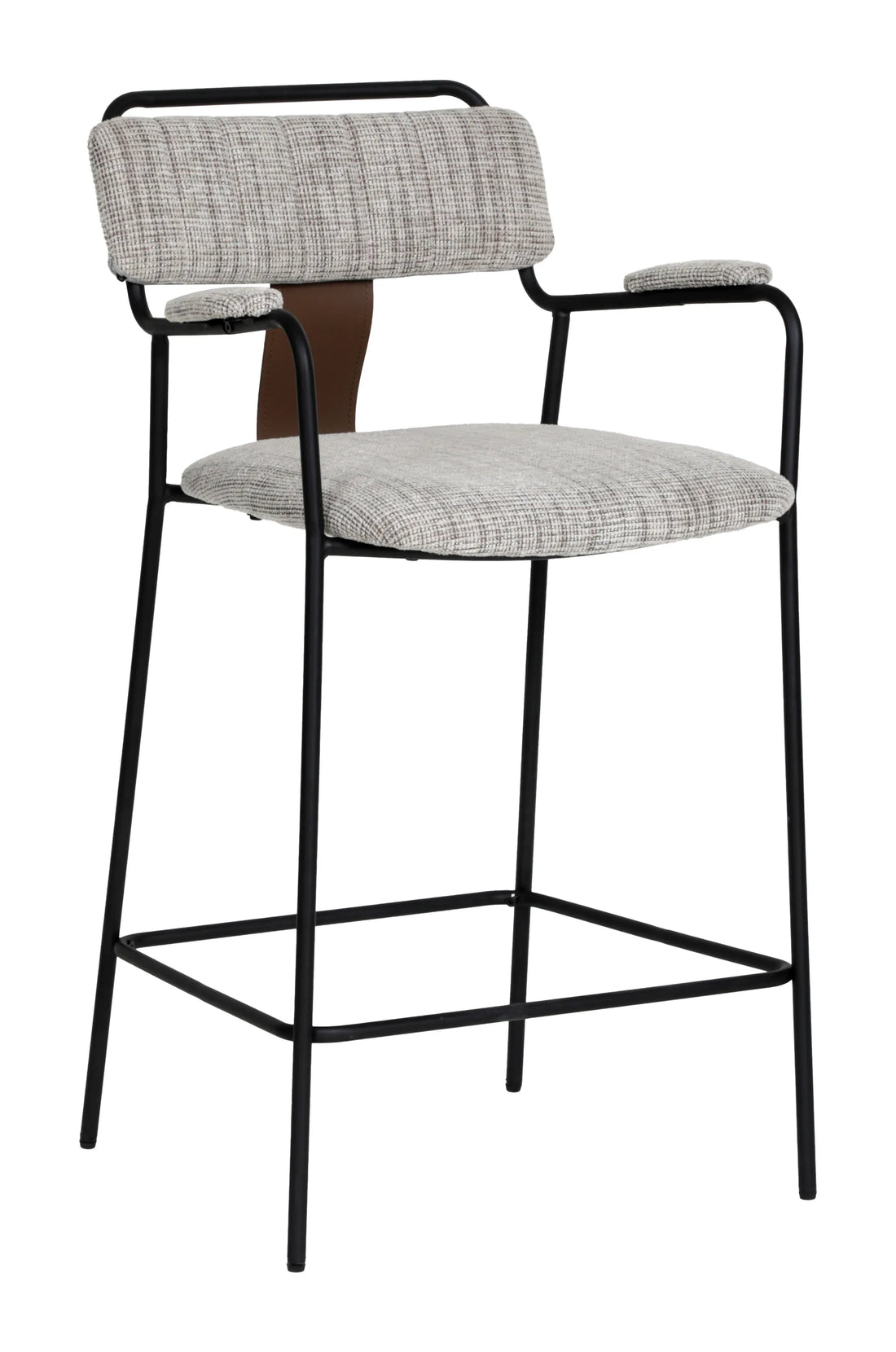 Couva Counter Stool Gray Tweed in a modern kitchen with a marble island.