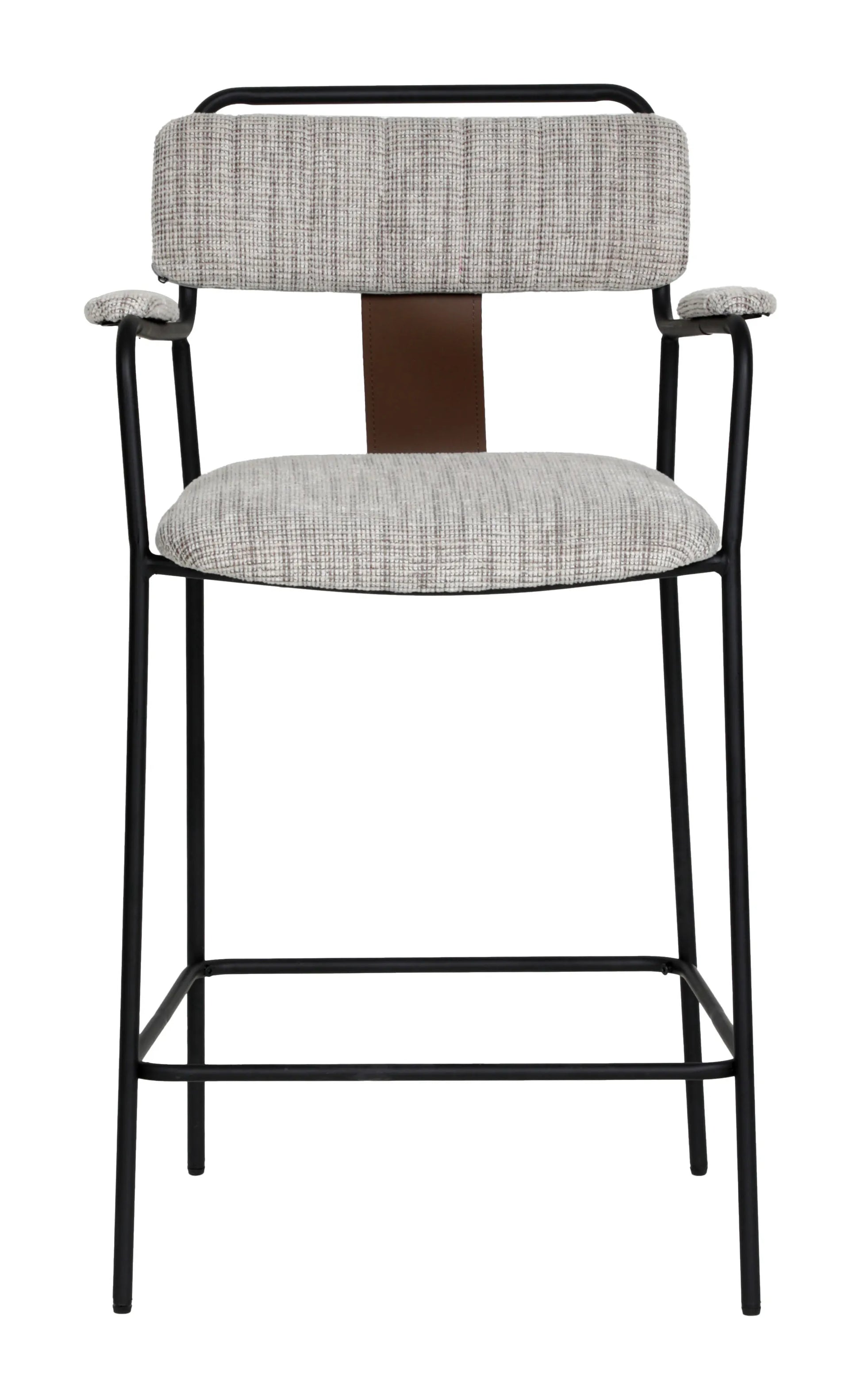 Straight-on front view of the Couva Counter Stool Gray Tweed.
